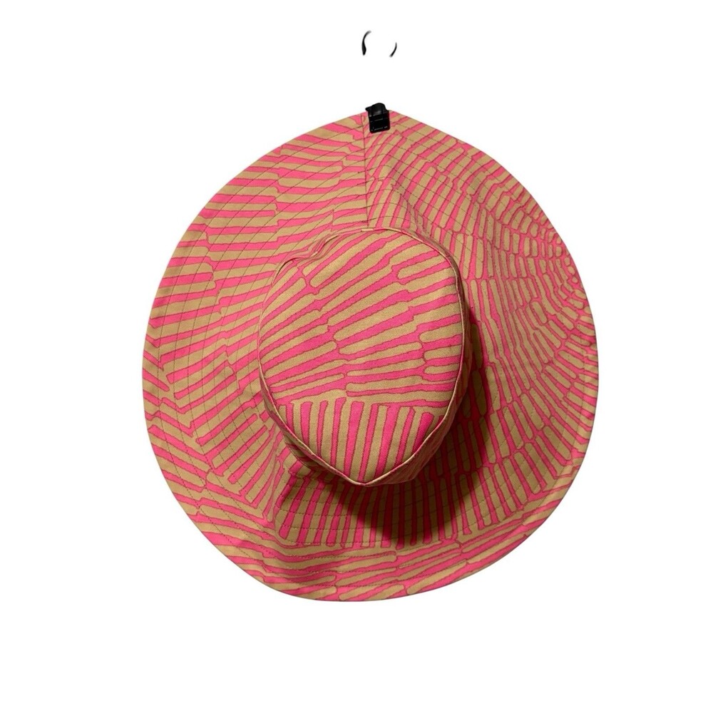 Trina Turk Wide Brim Sun Hat Pink Tan Geometric Made USA NWOT Resort